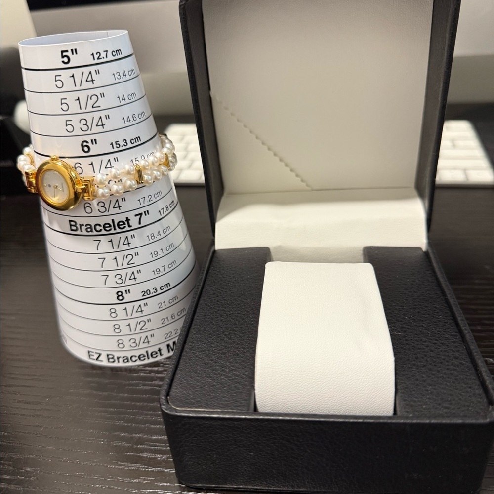Gold Watch with Pearl Accents